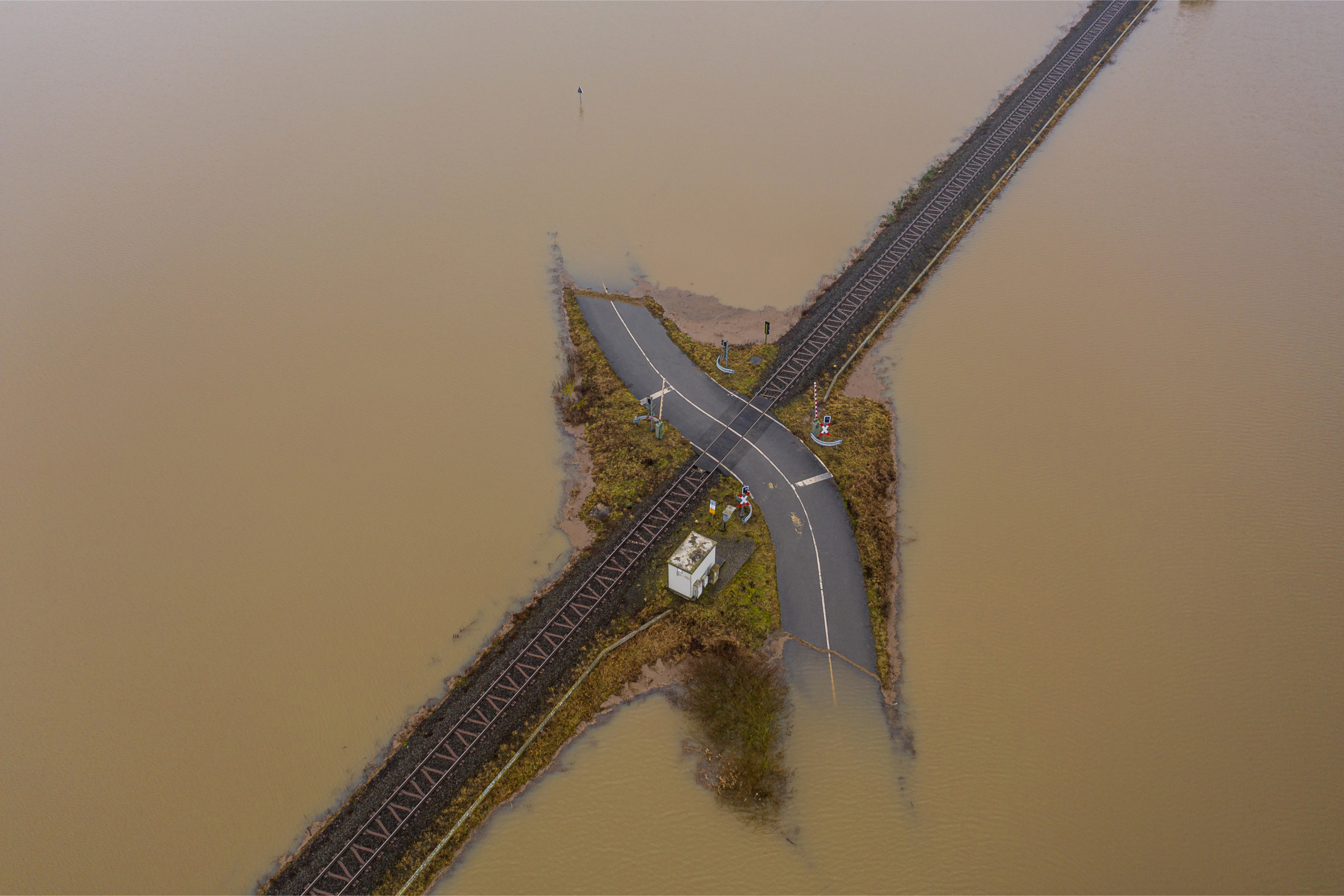 Aerial view, rail and road in sea